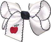 Medium Monogrammed Apple on White and Navy Moonstitch Bow
